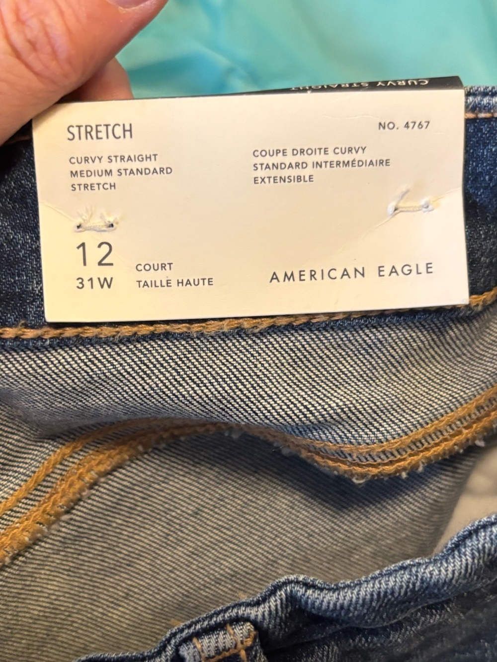 NWT American Eagle Curvy Straight Stretch jeans sz 12 Short - Picture 3 of 6